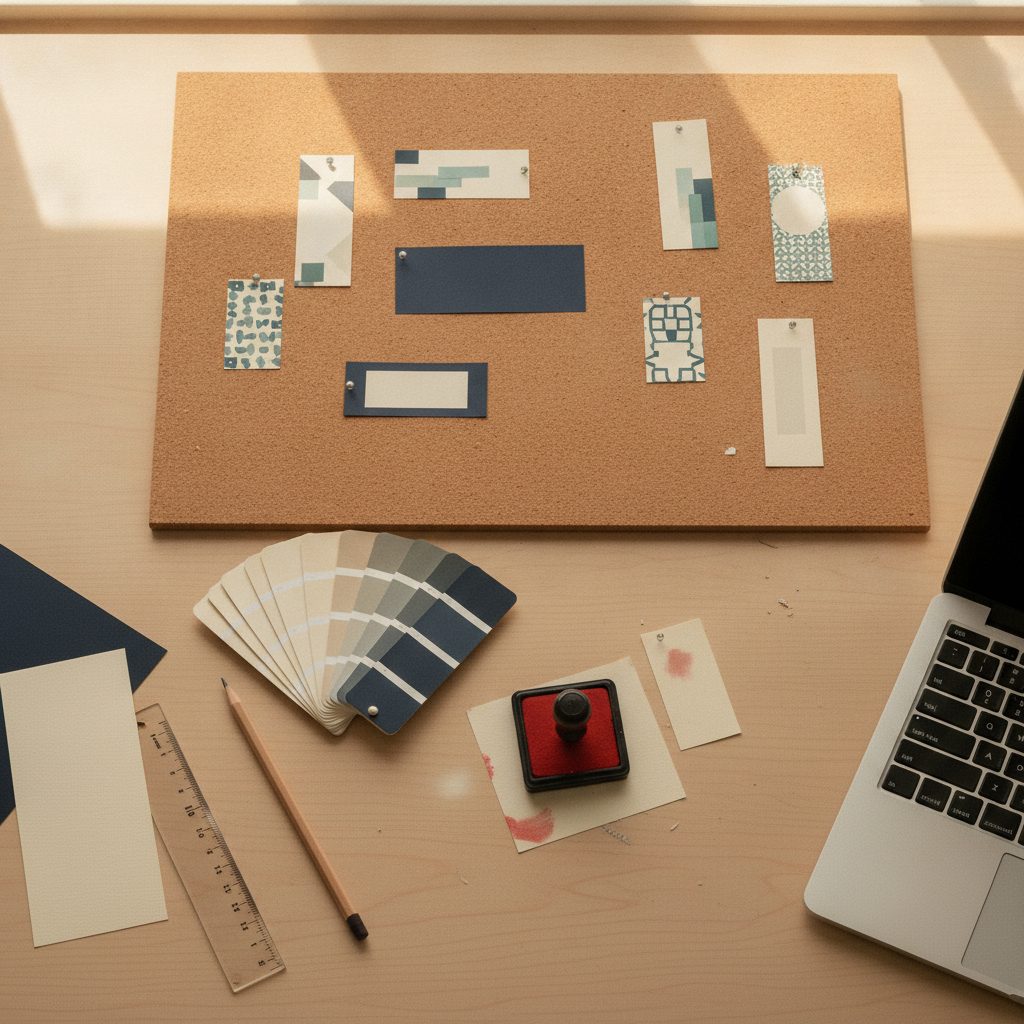 Atelier de création graphique avec des impressions et du matériel de design